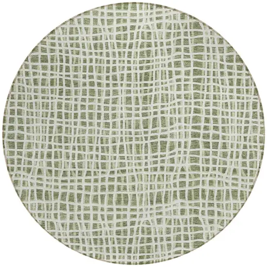 8' Green And Ivory Round Striped Washable Indoor Outdoor Area Rug Photo 5