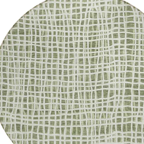 8' Green And Ivory Round Striped Washable Indoor Outdoor Area Rug Photo 4