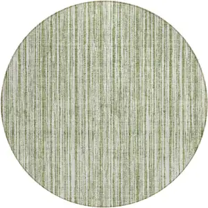 Photo of 8' Green And Ivory Round Striped Washable Indoor Outdoor Area Rug