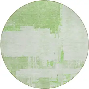 Photo of 8' Green And Mint Green Round Abstract Washable Indoor Outdoor Area Rug