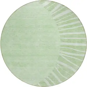 Photo of 8' Green And Mint Green Round Abstract Washable Indoor Outdoor Area Rug