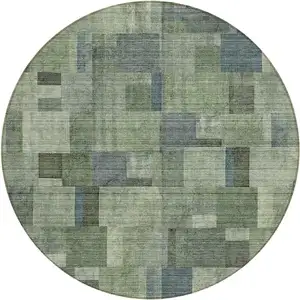 Photo of 8' Green And Mint Green Round Geometric Washable Indoor Outdoor Area Rug