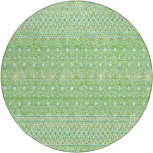 Photo of 8' Green And Mint Green Round Tribal Washable Indoor Outdoor Area Rug