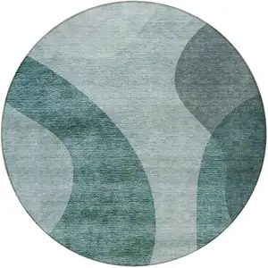 Photo of 8' Green And Sage Round Abstract Washable Indoor Outdoor Area Rug