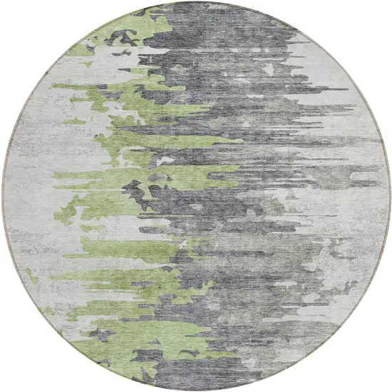 8' Green And Silver Round Abstract Washable Indoor Outdoor Area Rug Photo 1