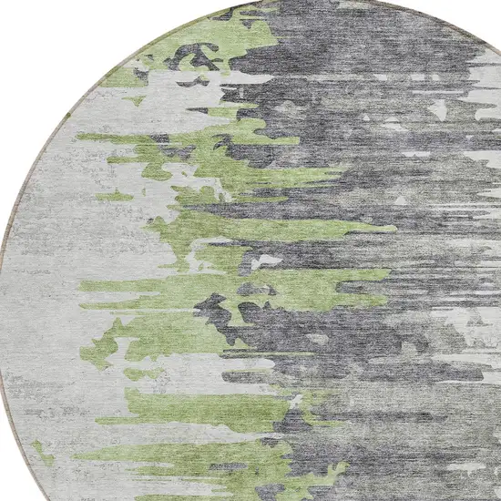 8' Green And Silver Round Abstract Washable Indoor Outdoor Area Rug Photo 4