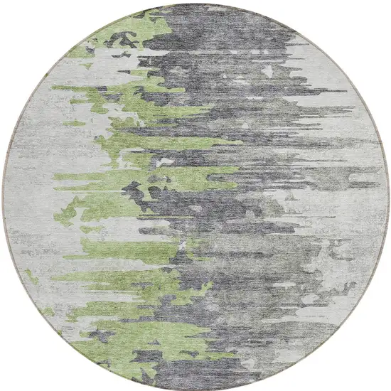 8' Green And Silver Round Abstract Washable Indoor Outdoor Area Rug Photo 5