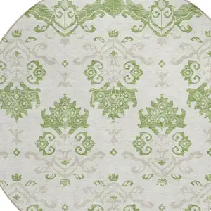 Photo of 8' Green Beige And Taupe Round Oriental Washable Indoor Outdoor Area Rug