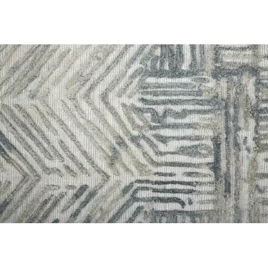 10' Green Blue And Ivory Abstract Hand Woven Runner Rug Photo 6