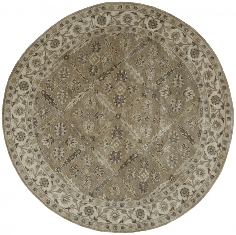 8' Green Brown And Taupe Round Wool Paisley Tufted Handmade Stain Resistant Area Rug Photo 1