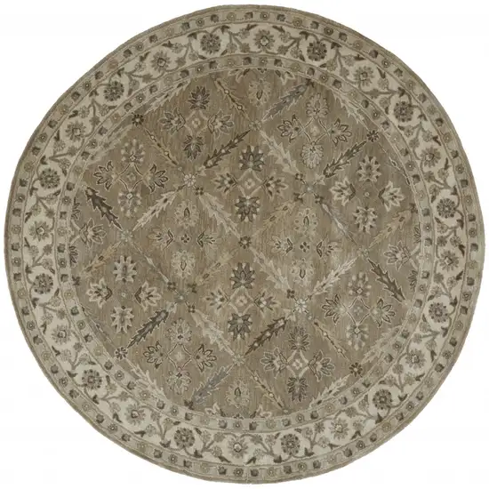 8' Green Brown And Taupe Round Wool Paisley Tufted Handmade Stain Resistant Area Rug Photo 1