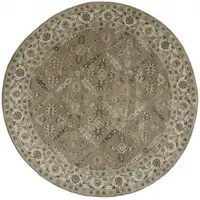 Photo of 8' Green Brown And Taupe Round Wool Paisley Tufted Handmade Stain Resistant Area Rug
