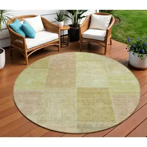 Photo of 8' Green Copper And Mint Green Round Patchwork Washable Indoor Outdoor Area Rug