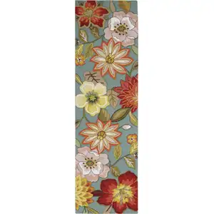 Photo of 8' Green Floral Hand Hooked Handmade Runner Rug