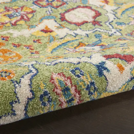 8' Green Floral Power Loom Runner Rug Photo 6