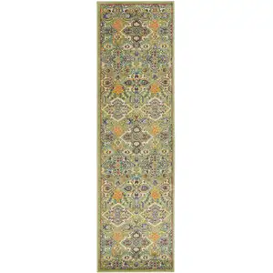 Photo of 8' Green Floral Power Loom Runner Rug