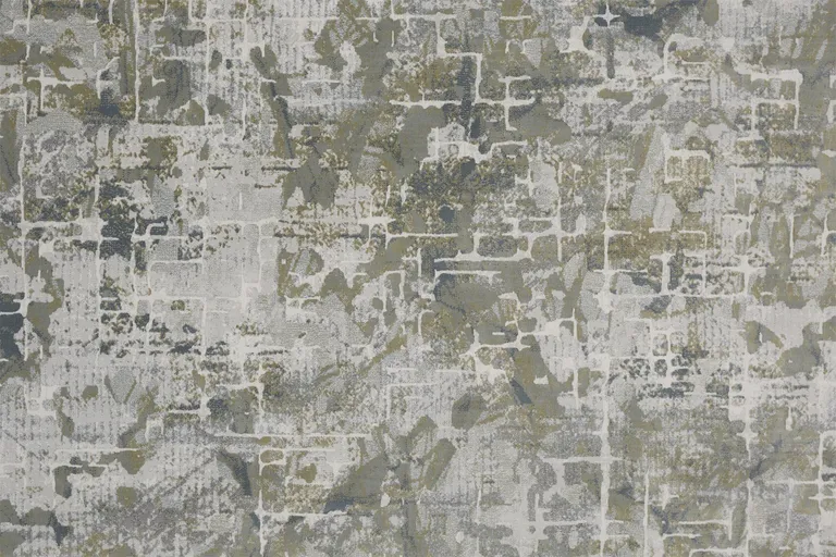 10' Green Gray And Ivory Abstract Distressed Stain Resistant Runner Rug Photo 3