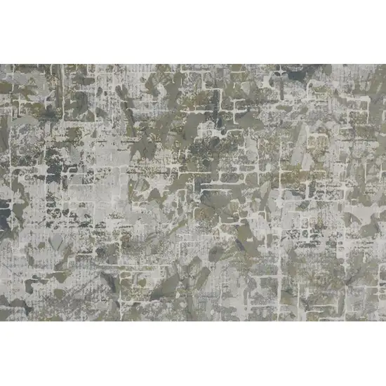 10' Green Gray And Ivory Abstract Distressed Stain Resistant Runner Rug Photo 3