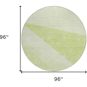 Photo of 8' Green Mint Green And Ivory Round Geometric Washable Indoor Outdoor Area Rug