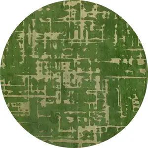 Photo of 8' Green Round Abstract Non Skid Area Rug