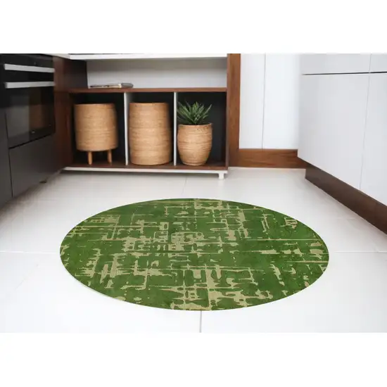 8' Green Round Abstract Non Skid Area Rug Photo 1