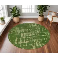Photo of 5' Green Round Abstract Non Skid Area Rug