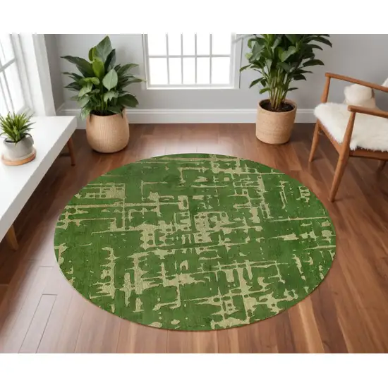 5' Green Round Abstract Non Skid Area Rug Photo 1