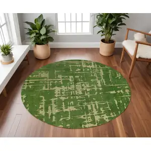 Photo of 5' Green Round Abstract Non Skid Area Rug