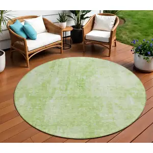 Photo of 8' Green Round Abstract Washable Indoor Outdoor Area Rug