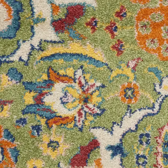 8' Green Round Floral Power Loom Area Rug Photo 4