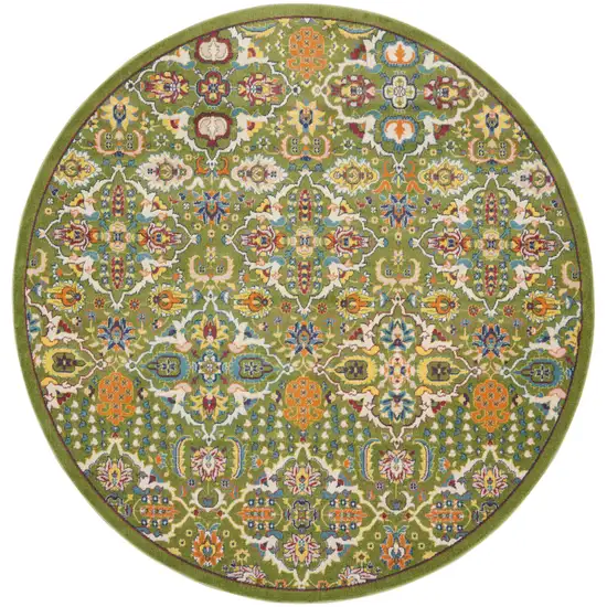 8' Green Round Floral Power Loom Area Rug Photo 1