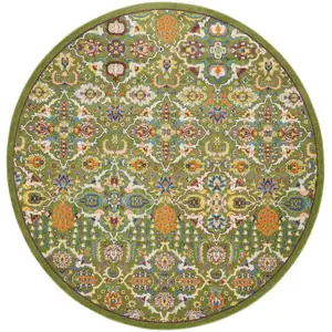 Photo of 8' Green Round Floral Power Loom Area Rug