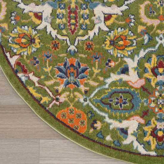 8' Green Round Floral Power Loom Area Rug Photo 3