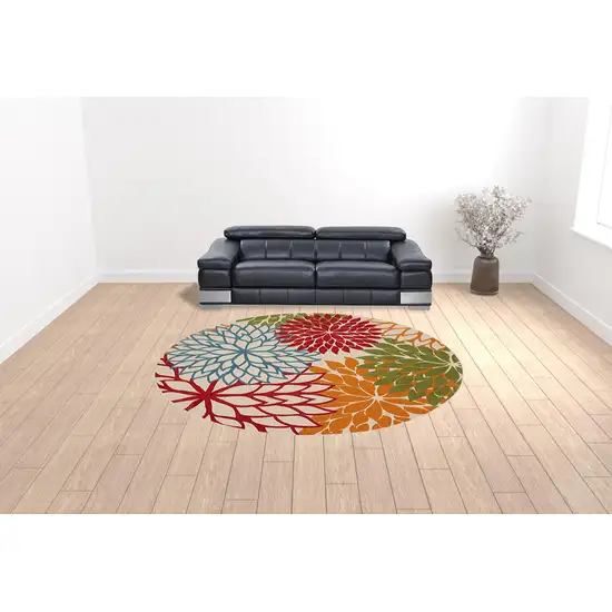 10' Green Round Floral Power Loom Area Rug Photo 2