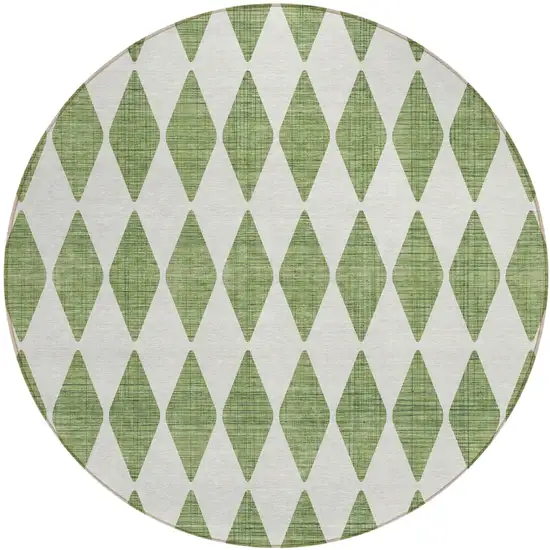 8' Green Round Geometric Washable Indoor Outdoor Area Rug Photo 2