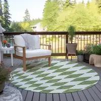 Photo of 8' Green Round Geometric Washable Indoor Outdoor Area Rug