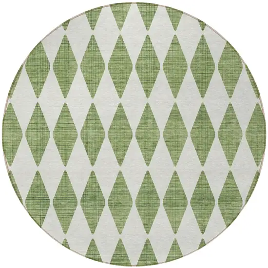 8' Green Round Geometric Washable Indoor Outdoor Area Rug Photo 4