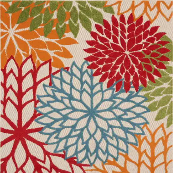 5' Green Orange and Red Indoor Outdoor Area Rug Photo 6