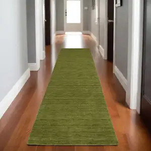 Photo of 8' Green Wool Hand Tufted Runner Rug