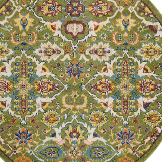 5' Green Yellow Blue and Red Round Floral Power Loom Area Rug Photo 9