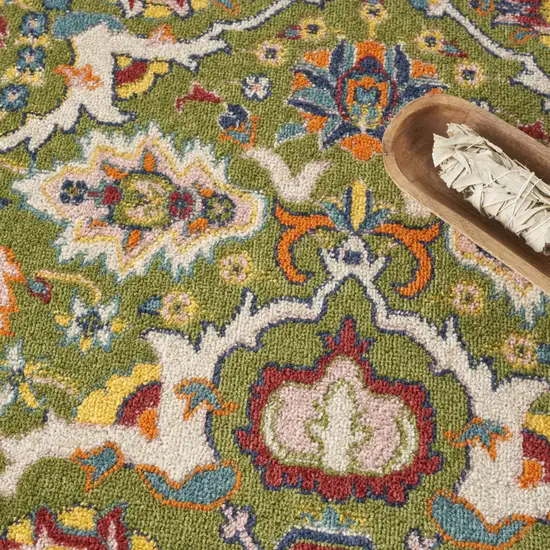 4' Green Yellow Blue and Red Round Floral Power Loom Area Rug Photo 7