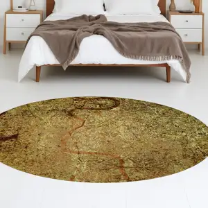 Photo of 8' Green and Brown Round Abstract Non Skid Area Rug