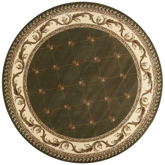 8' Green and Brown Round Oriental Area Rug Photo 3