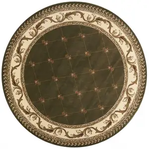 Photo of 8' Green and Brown Round Oriental Area Rug