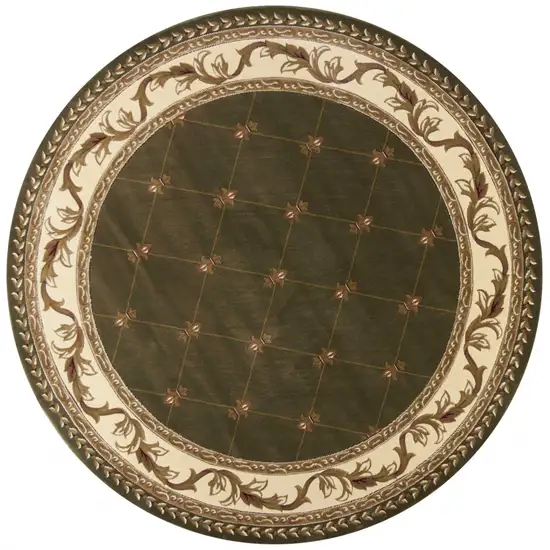 8' Green and Brown Round Oriental Area Rug Photo 4