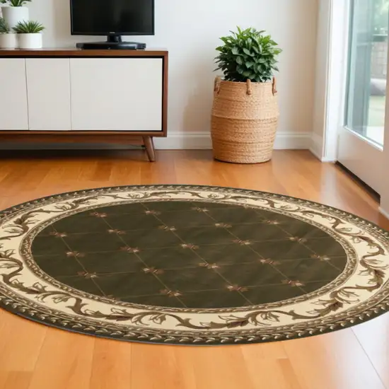 8' Green and Brown Round Oriental Area Rug Photo 1