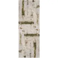 Photo of 13' Green and Ivory Abstract Power Loom Distressed Runner Rug