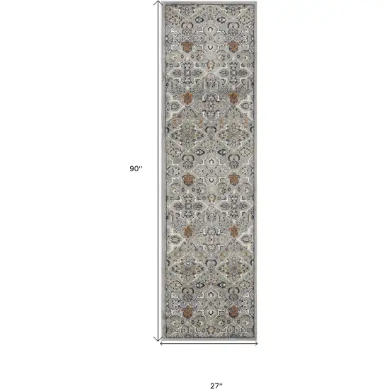 8' Green and Ivory Floral Power Loom Runner Rug Photo 7