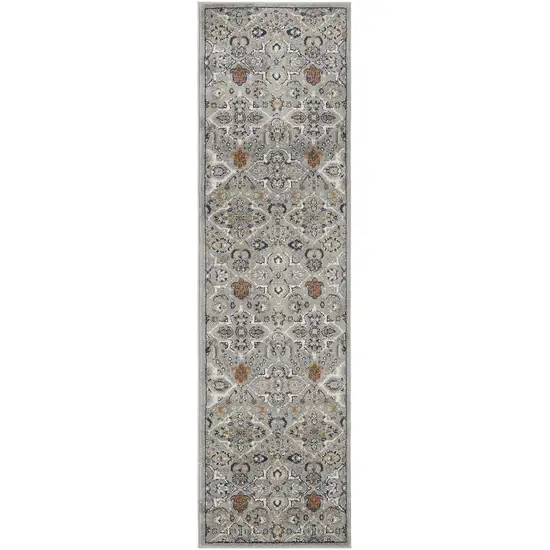 8' Green and Ivory Floral Power Loom Runner Rug Photo 1