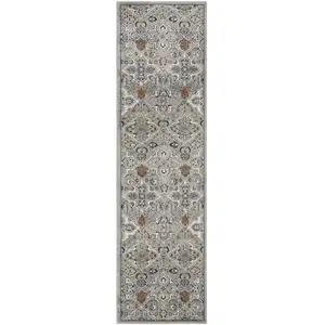 Photo of 8' Green and Ivory Floral Power Loom Runner Rug